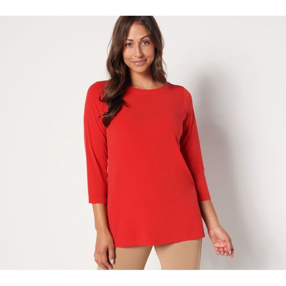 Susan Graver Women's Top Plus Sz 2X Essentials Liquid Knit Tunic Red